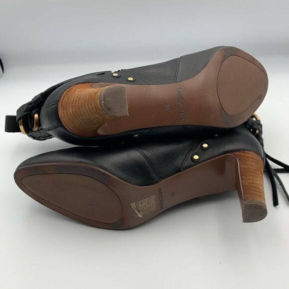 See by Chloé Dasha Studded Textured-Leather Ankle Boots Black Size 38 - Picture 7 of 12